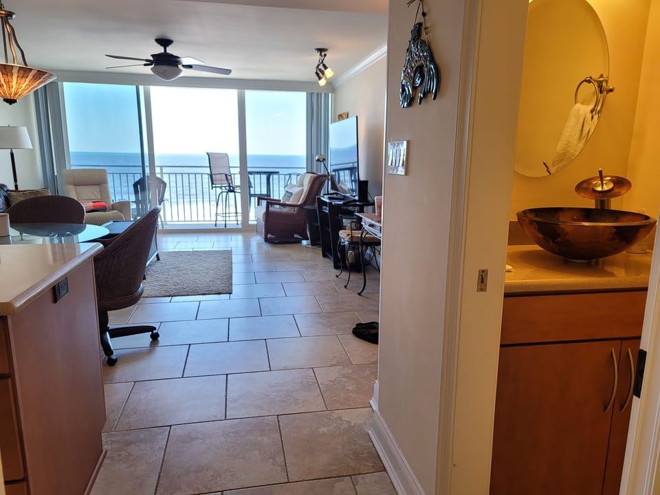 View from front entryway and half-bath. 