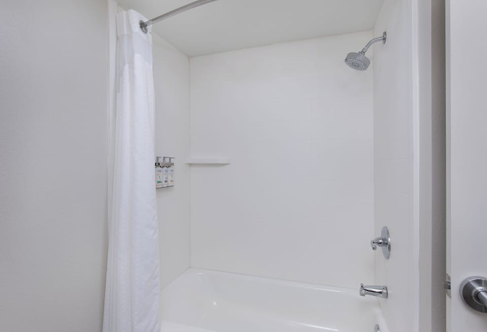 Combined shower/tub, hair dryer, towels