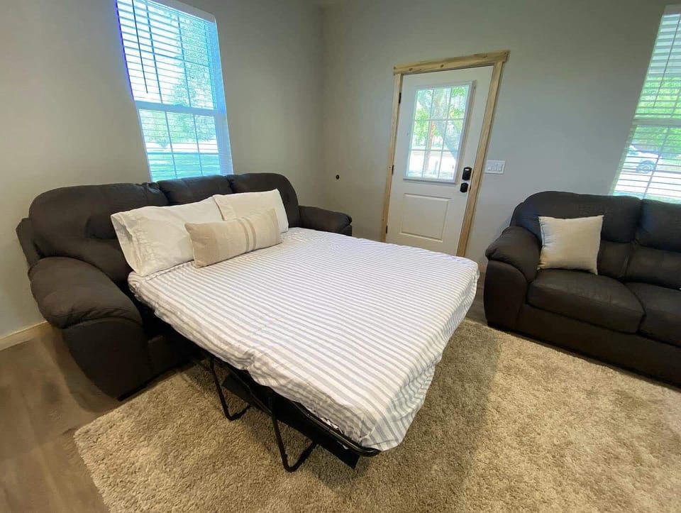 Pull-out couch can accommodate additional guests.