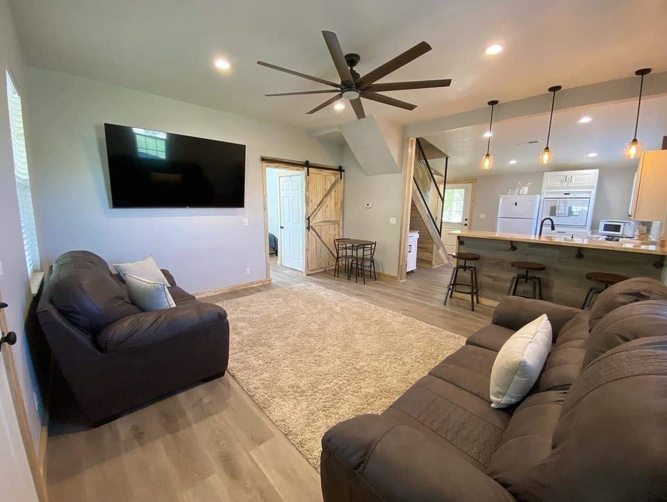 Relax and recharge in the living room while you watch a late-night movie.