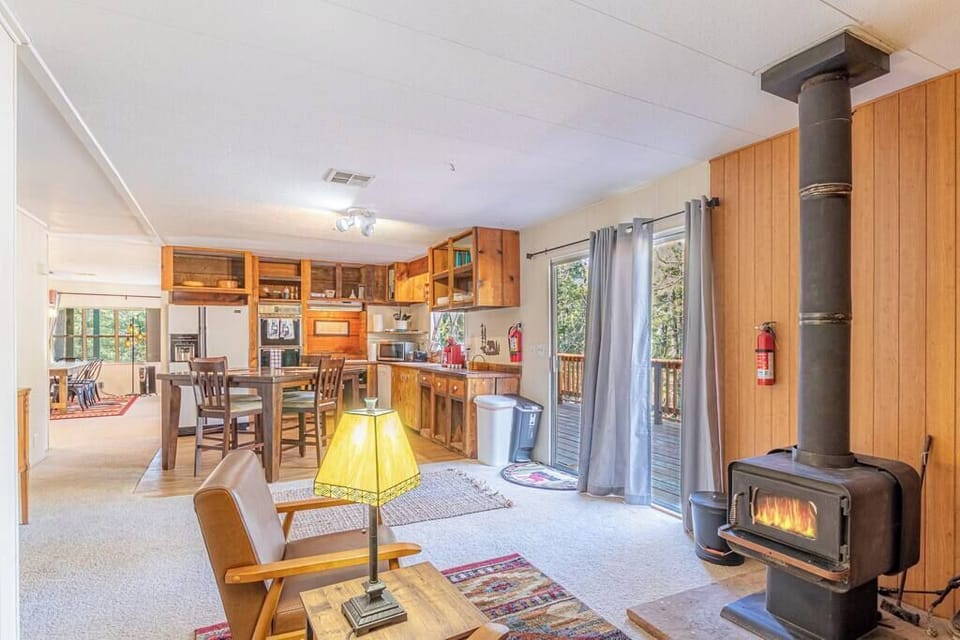 Spacious kitchen with fireplace and lounge are. Full size refrigerator and dishwasher.   