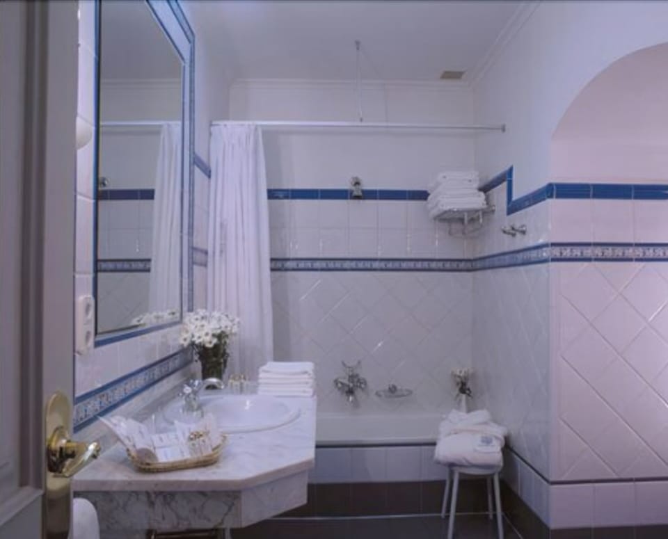 Bathtub, hair dryer, bidet, towels