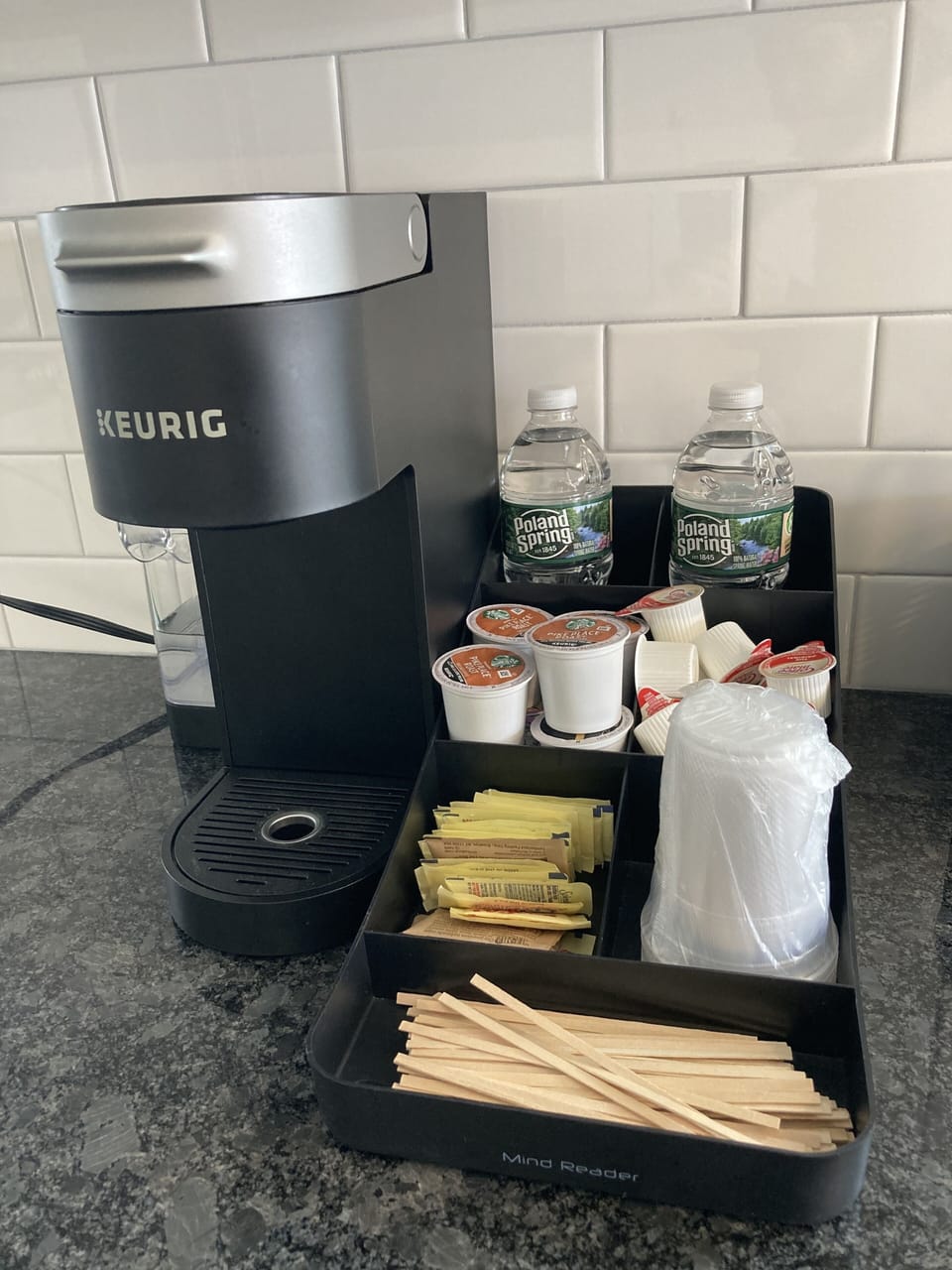 Complimentary (6)K-cups and (2)water bottles
