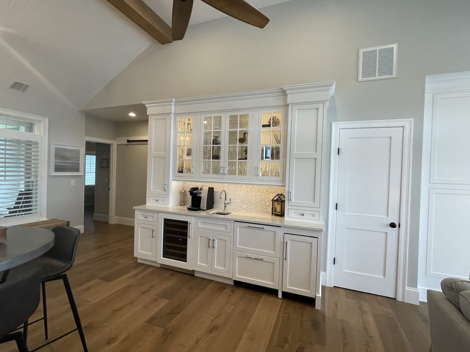 Beverage center, wine refrigerator. refrigerator drawers, coffee station