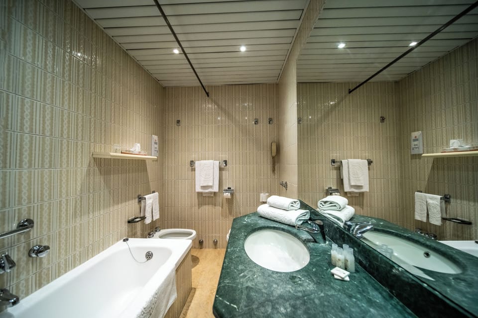 Hair dryer, bathrobes, bidet, towels