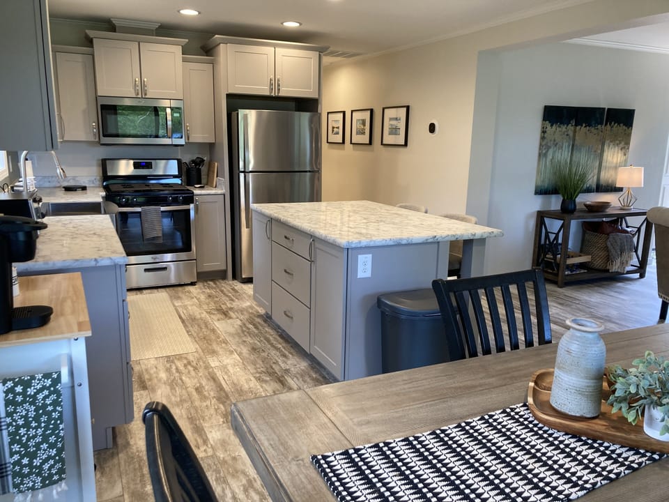 View of kitchen from dining room area