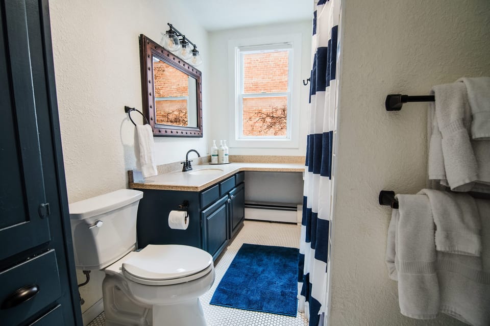 Tiled shower and built ins for storage