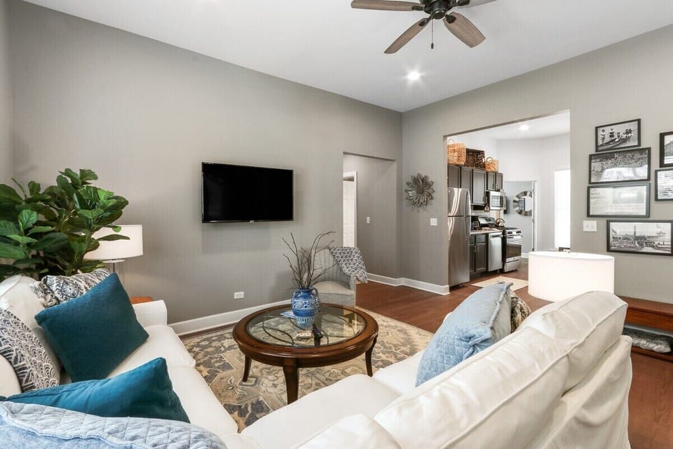 Living room with smart TV, lower level