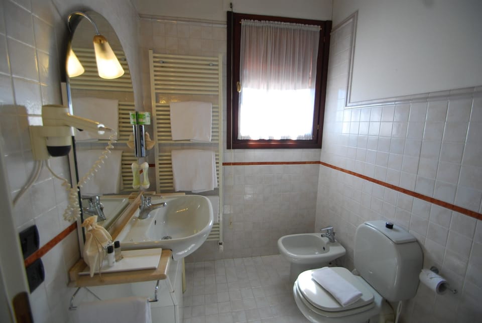 Free toiletries, hair dryer, bidet, towels