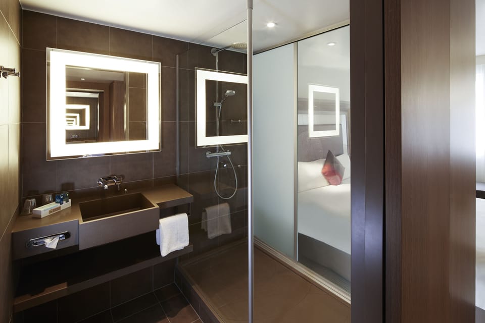 Eco-friendly toiletries, hair dryer, towels