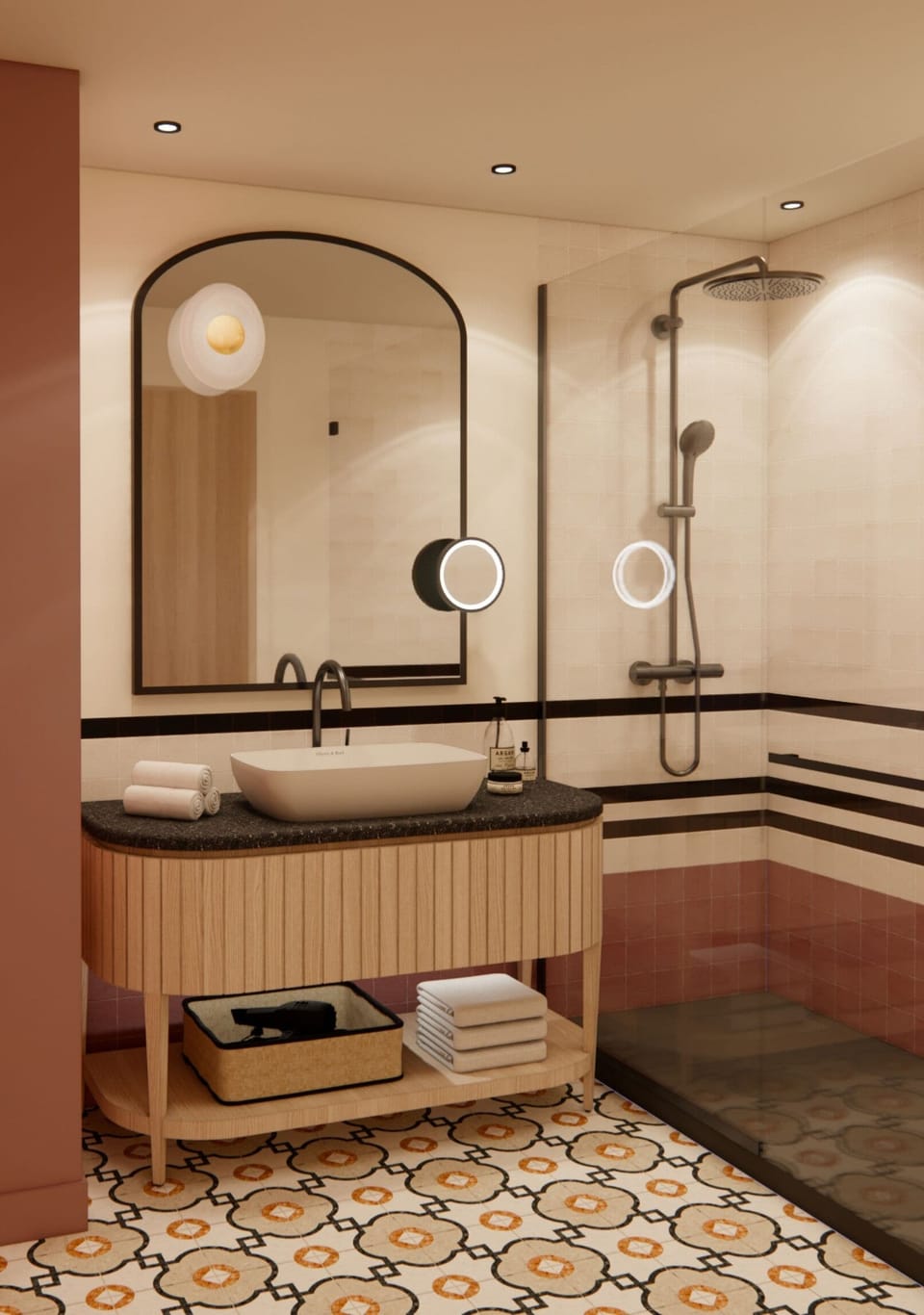 Combined shower/tub, free toiletries, hair dryer, bathrobes