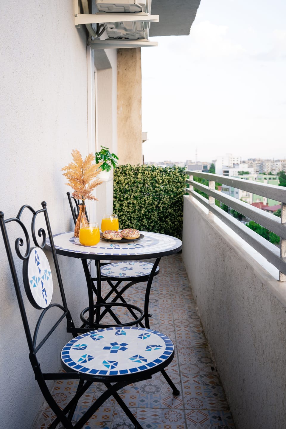 Spacious balcony with skyline view