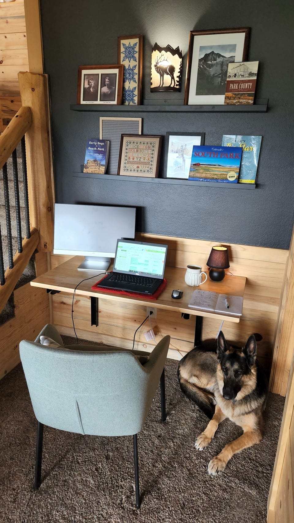 Cozy dedicated desk, with large monitor, so you can comfortably work here.  
