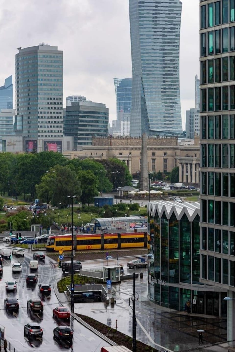 City view showing modern skyscrapers and an urban skyline.
