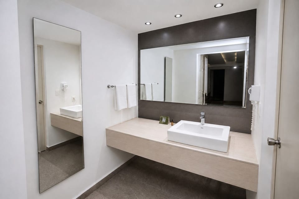 Shower, free toiletries, hair dryer, towels