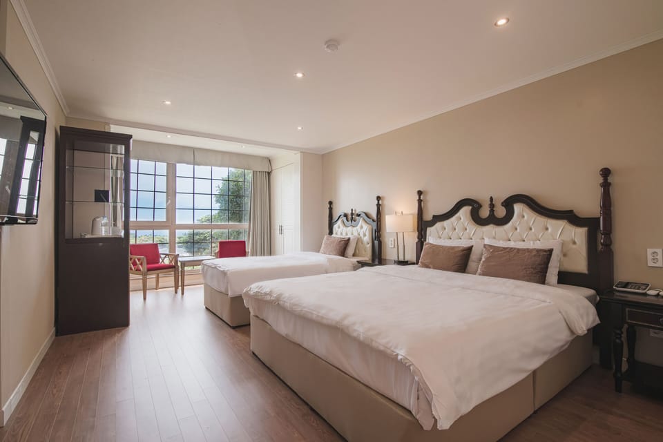 Premium bedding, down comforters, blackout drapes, soundproofing