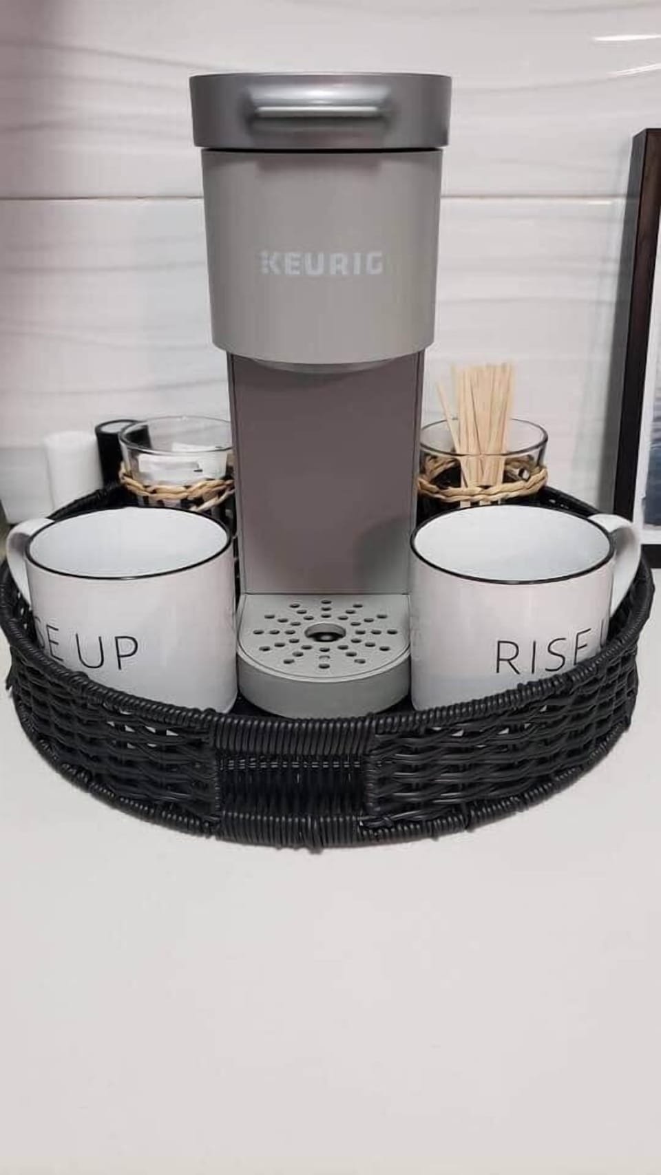 The full kitchen is equipped with all your needs including coffee and tea for your enjoyment.