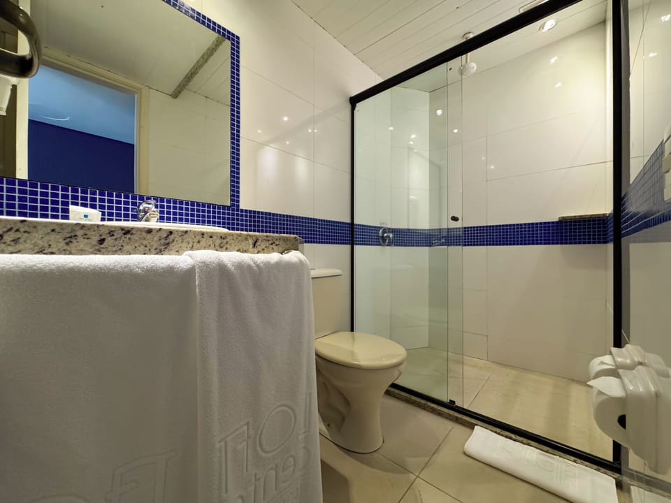 Shower, free toiletries, hair dryer, towels