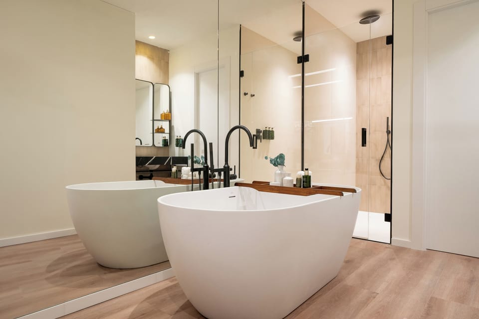 Eco-friendly toiletries, hair dryer, towels, soap