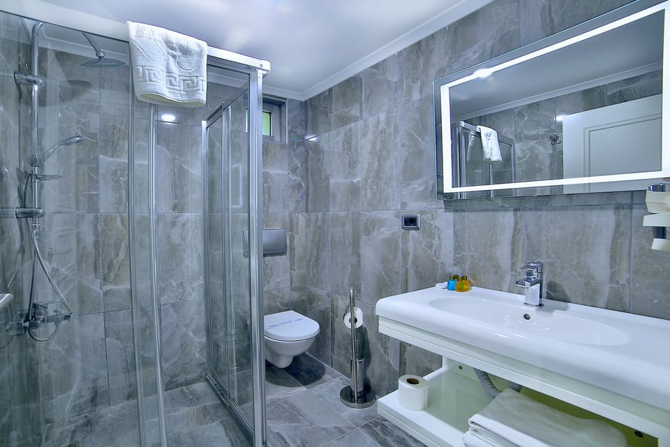 Shower, hair dryer, slippers, bidet