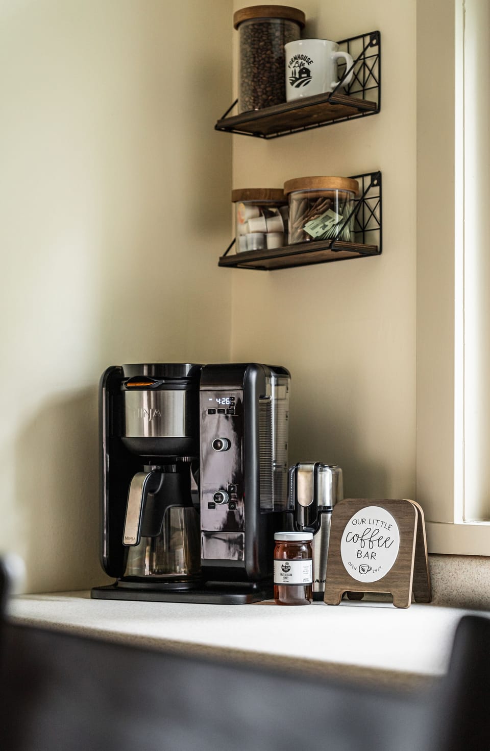 Fully stocked coffee bar to start your mornings off right!