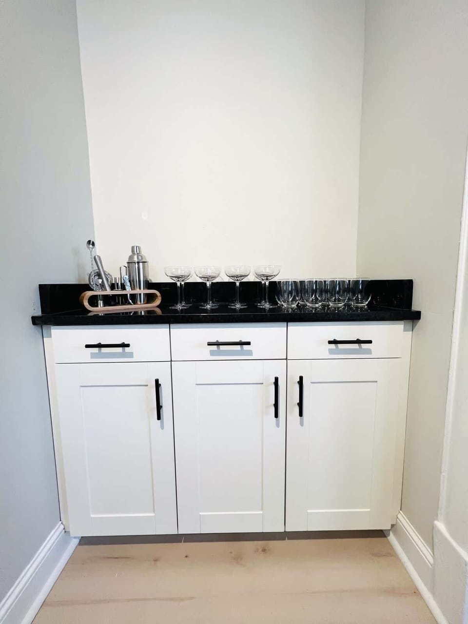 Bar Area. We do have cocktail and wine glasses as well as a cocktail maker set. BYOB :)