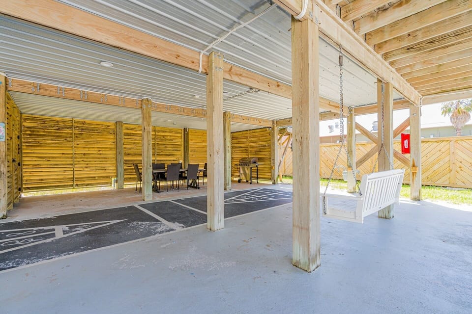 Blue Lagoon Shuffleboard + Covered Swing
