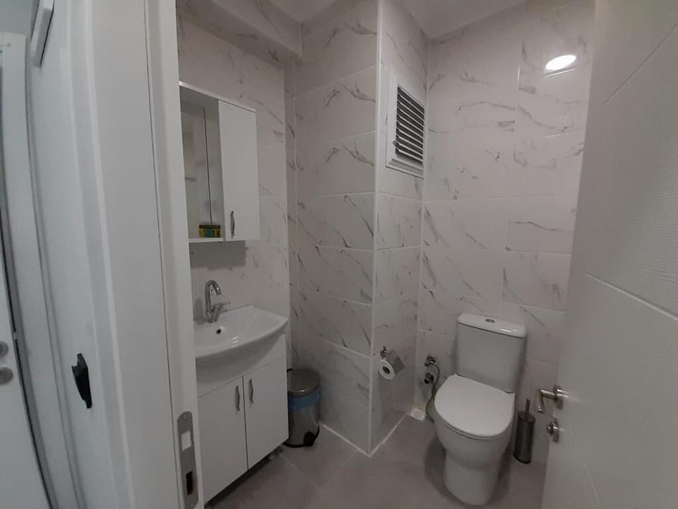 Shower, rainfall showerhead, hair dryer, soap