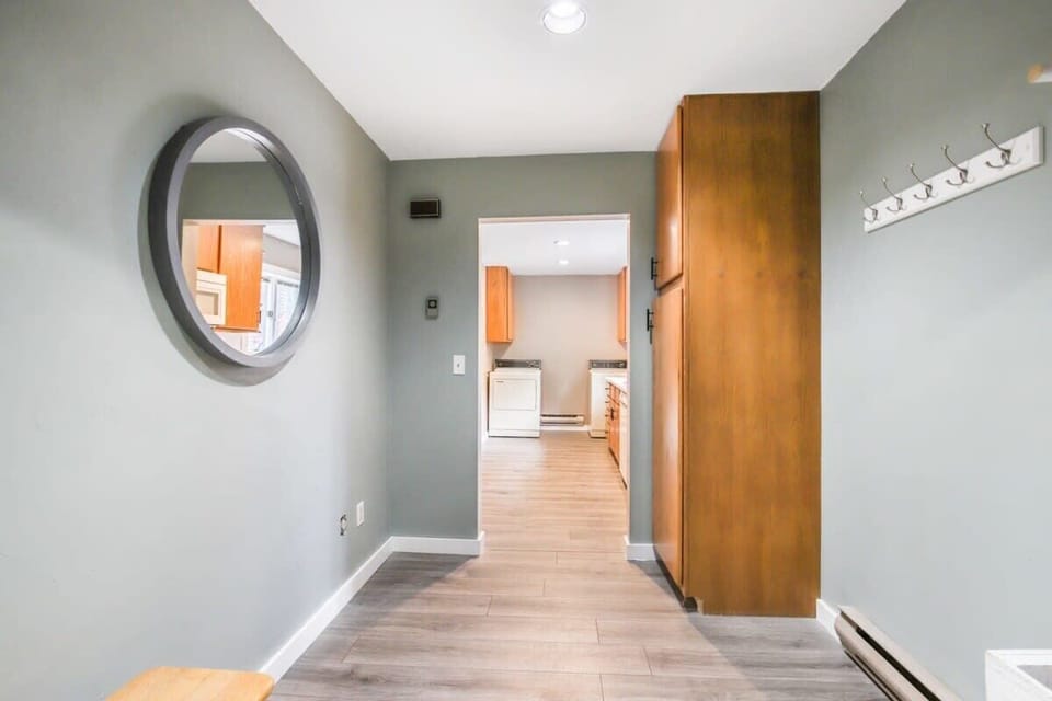 As soon as you enter the home, you have a straight shot into the kitchen and laundry area, with a washer and dryer.