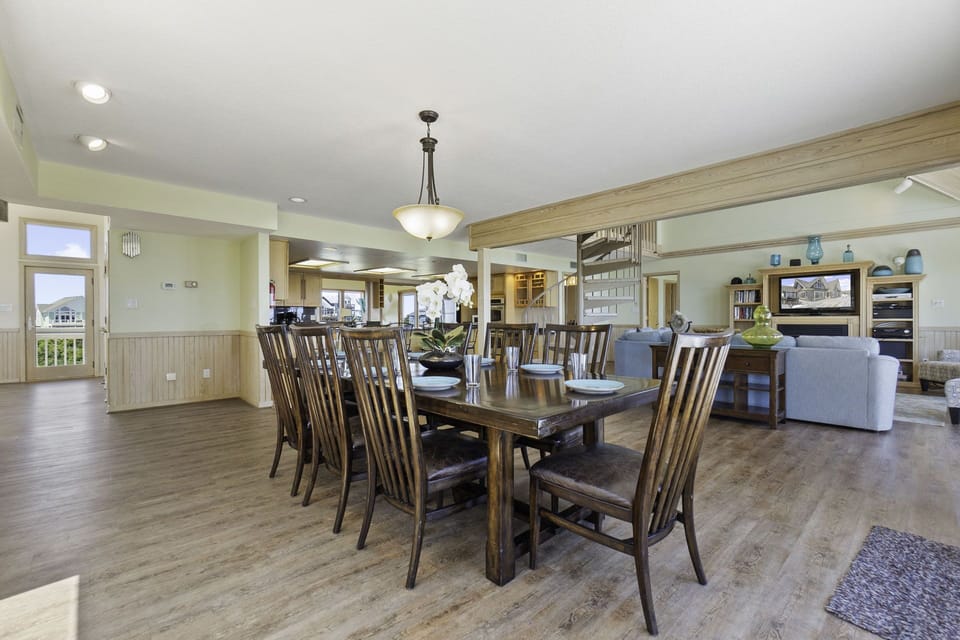 The dining area is conveniently located next to the kitchen, making it all too easy to go back for seconds.