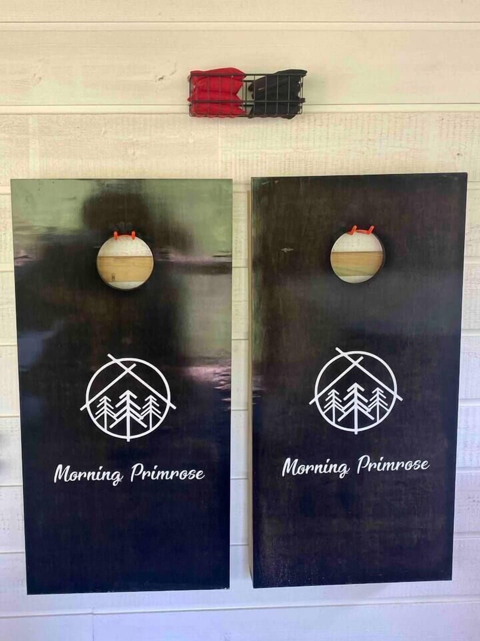 Custom cornhole game: another fun entertainment option that we offer here at Morning Primrose. 
