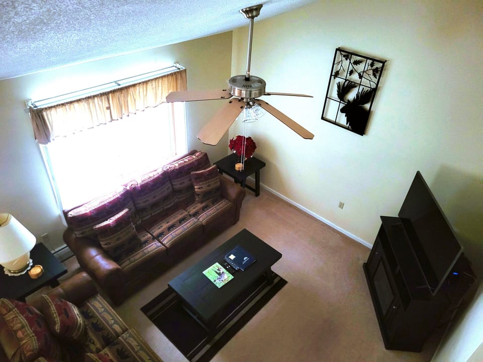 View of living area from sleeping loft