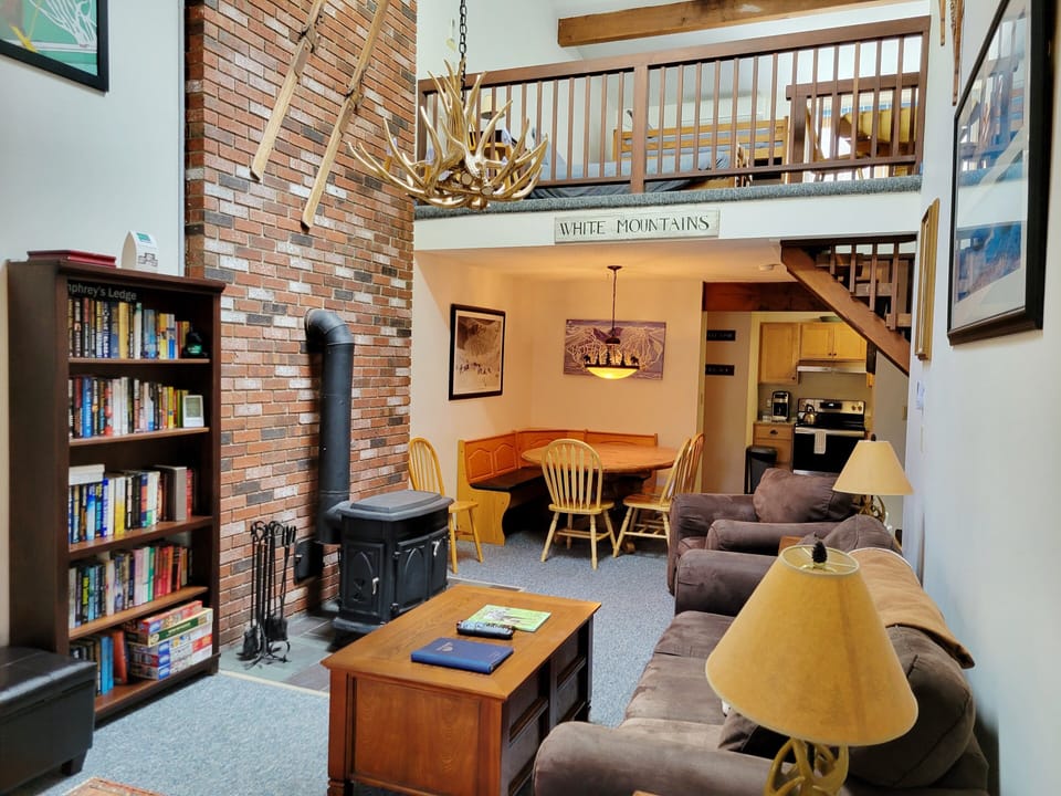 View of living area to loft