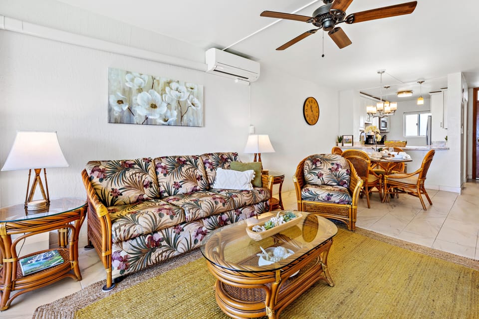 Split AC and ceiling fan to help keep you cool