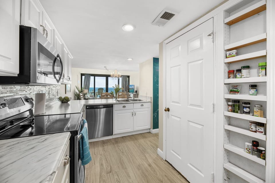 Over look the ocean from the kitchen