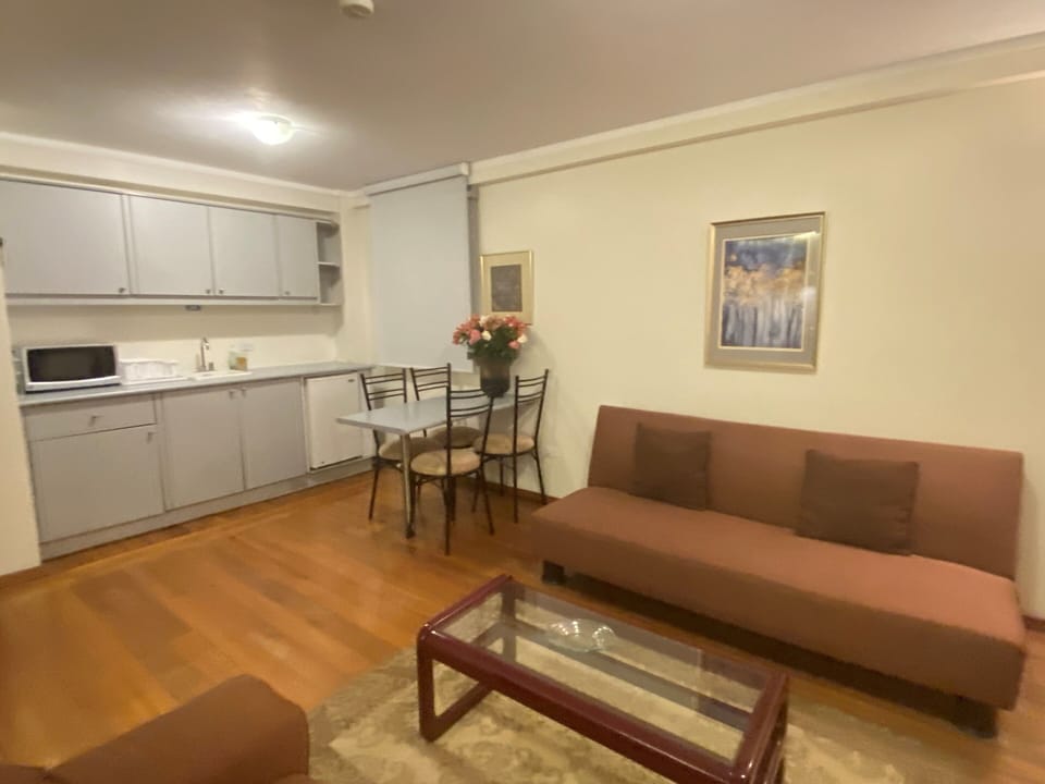 Comfort Studio Suite, City View | Living area | Flat-screen TV, DVD player, pay movies