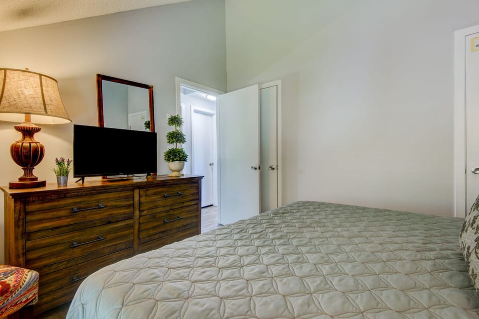 Cozy and well-appointed, this bedroom at Top Of Seven offers a restful retreat after a day exploring Blowing Rock.
