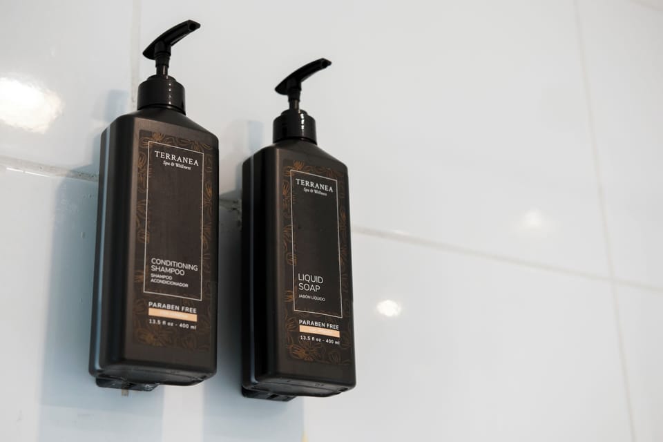 Shower, free toiletries, hair dryer, towels