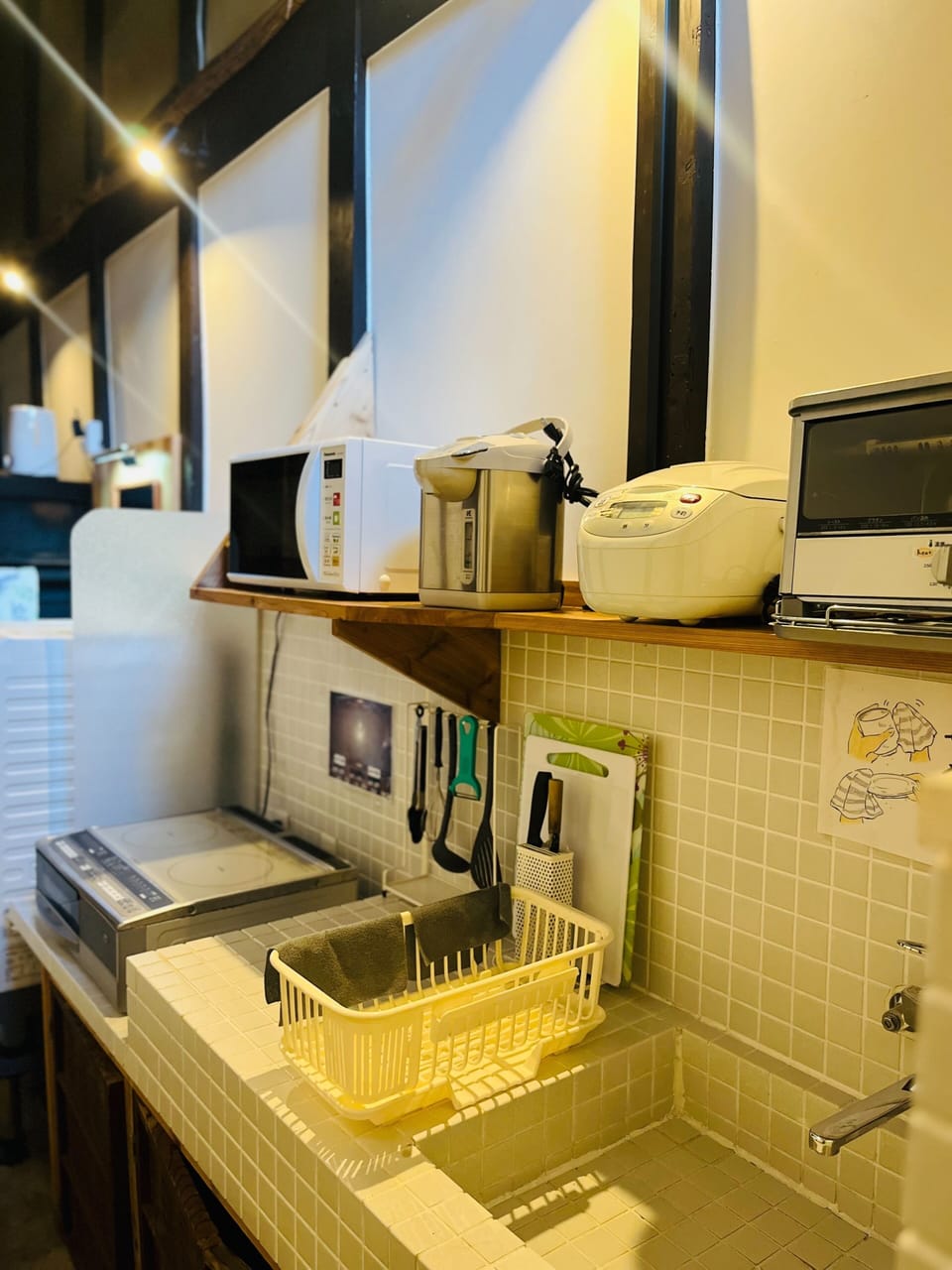 Rental house of Traditional Machiya in Kyoto (maximum of 10 people), Non Smoking | Private kitchen | Full-size fridge, microwave, stovetop, toaster