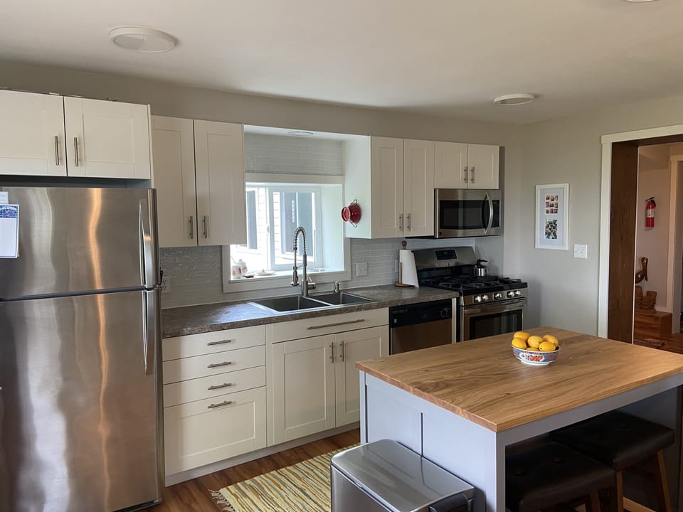 Kitchen with Island that seats 2. 