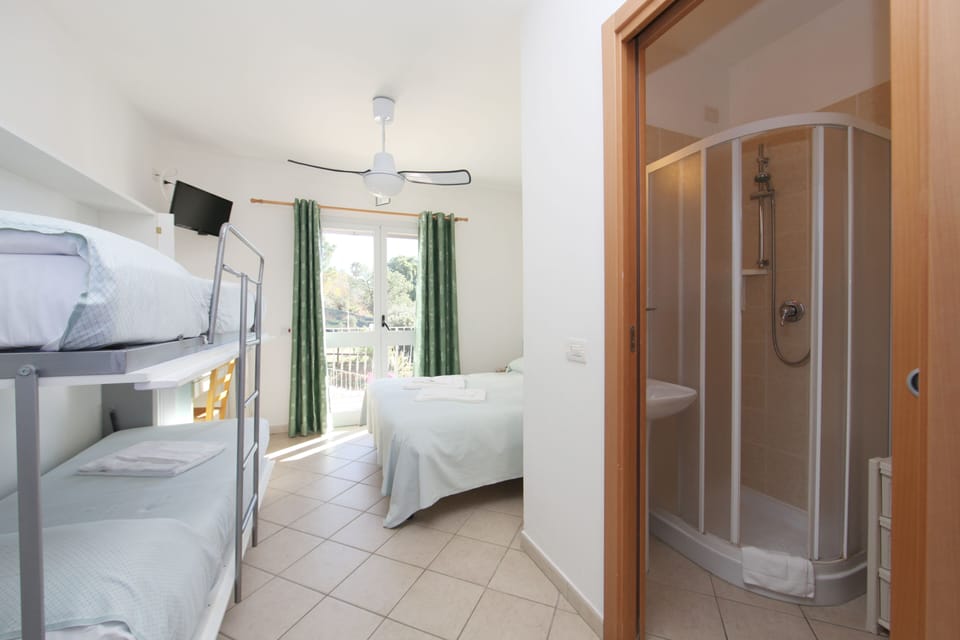 Minibar, desk, bed sheets