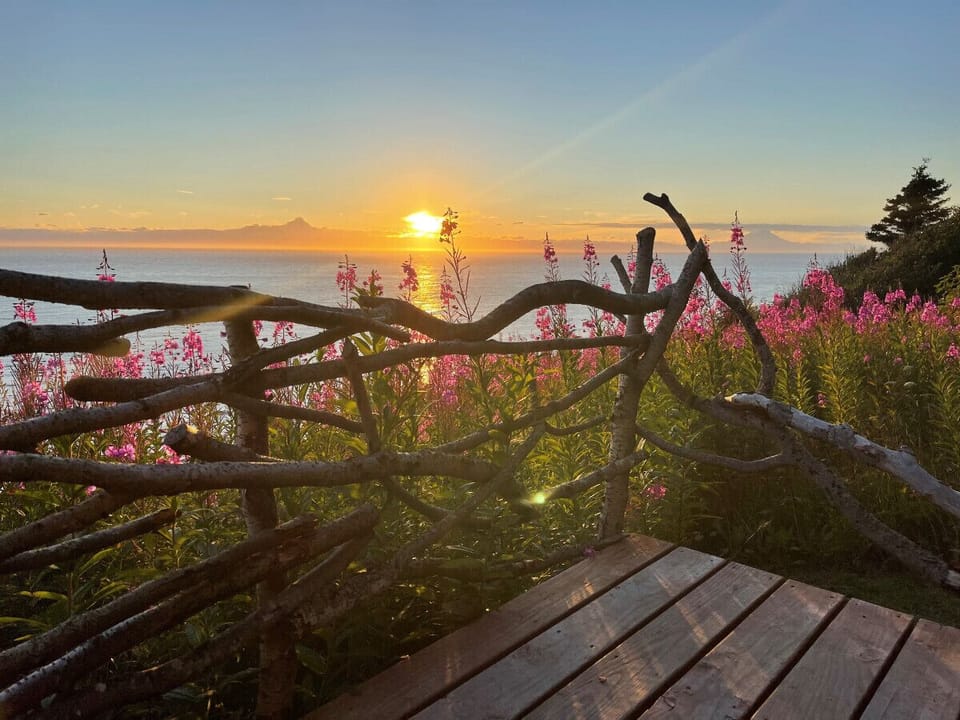 Besides your cabin deck, there`s also a viewing deck down a short path in the spruce grove.