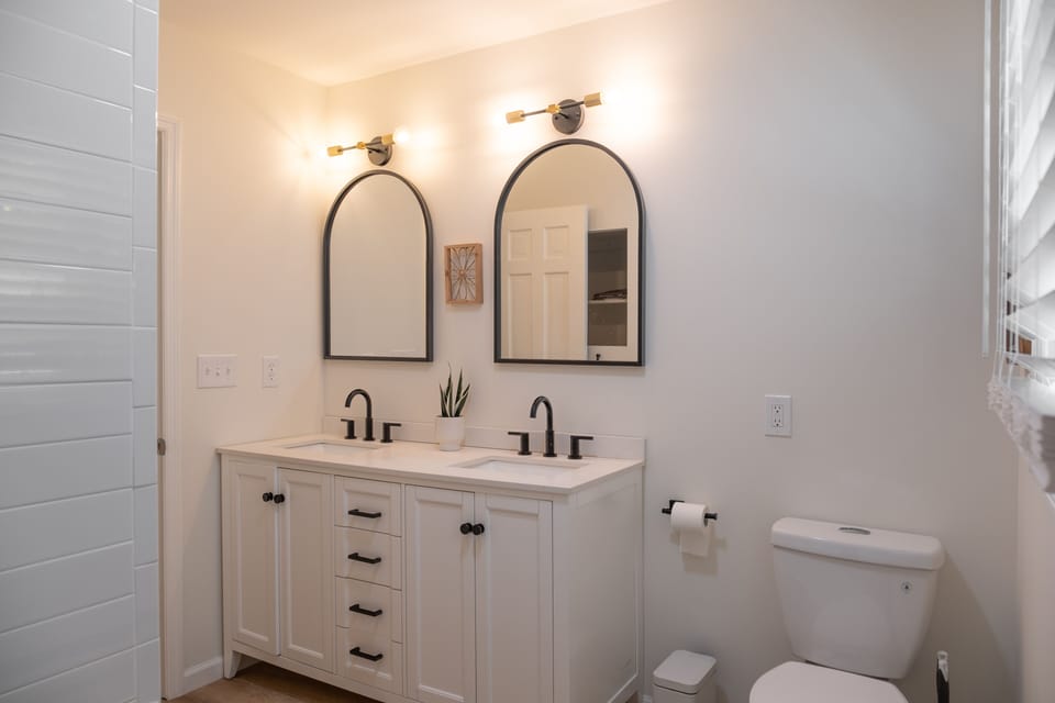 Newly remodeled bathroom with double vanity 