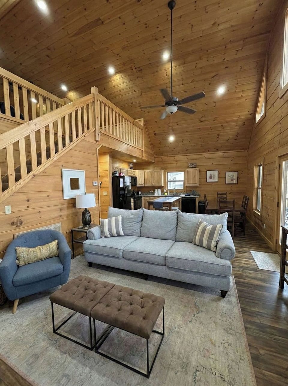 Living room with the Kitchen in the background creates family memories.