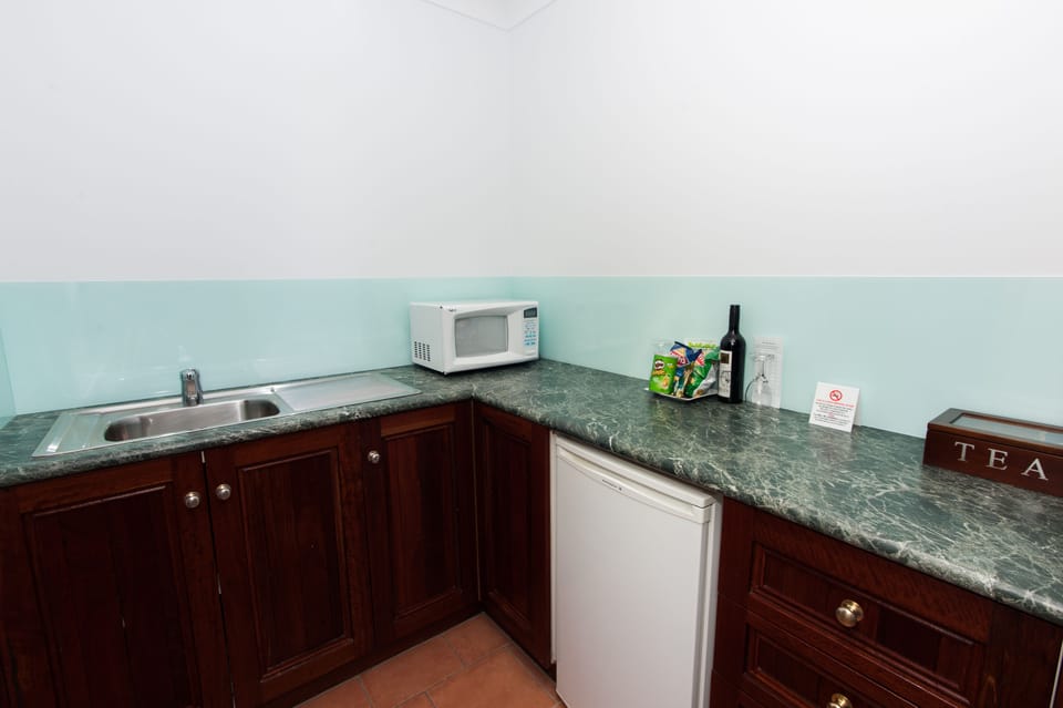 Fridge, microwave, electric kettle
