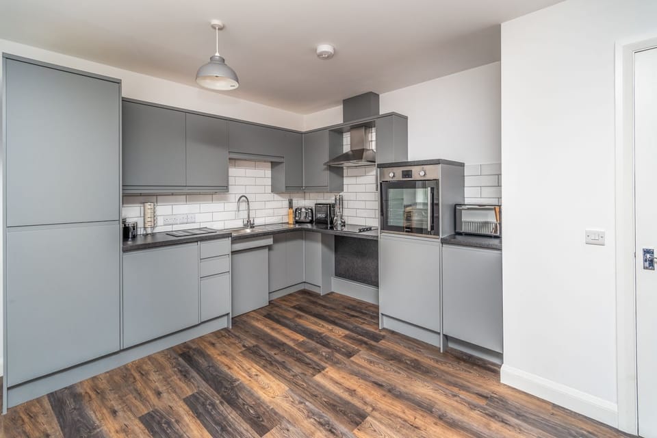 The kitchen has accessible worktops for wheelchair users