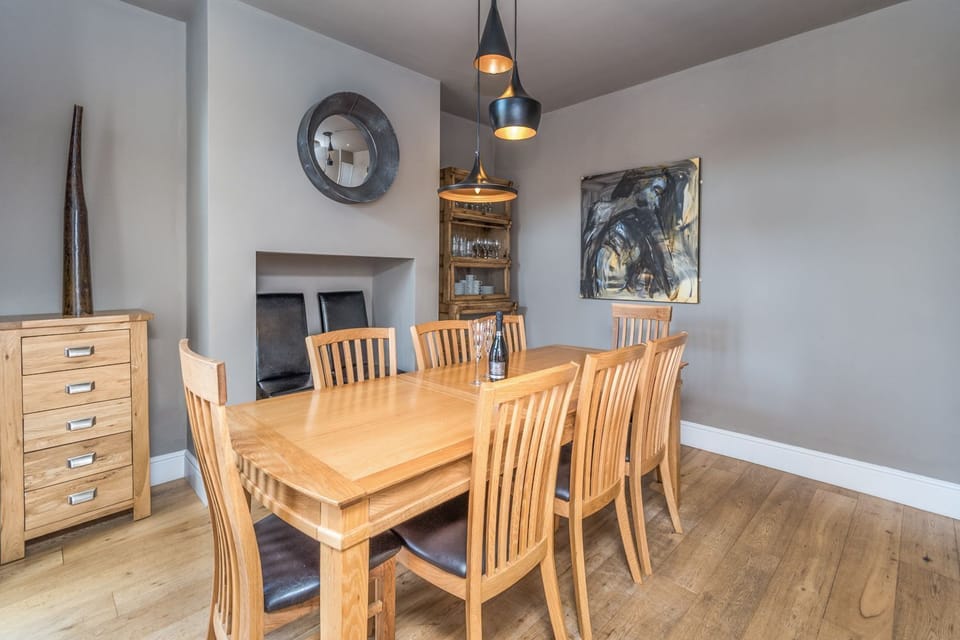 The dining room is located on the ground floor towards the rear of the property