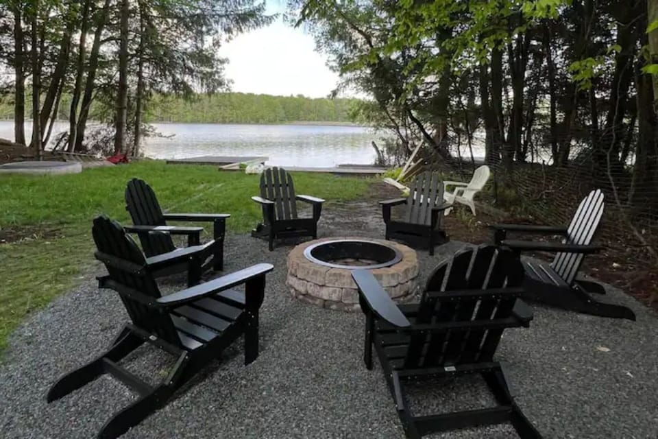 Gather around the lakefront fire pit with beautiful North Lake views.
