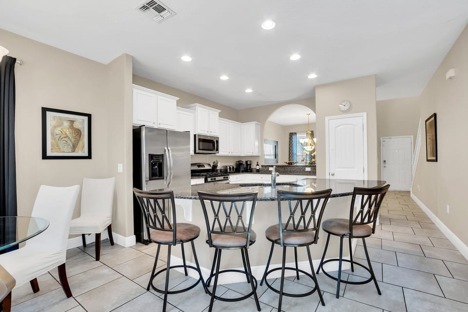 Tall bar stools at the counter make feeding the kids easy!