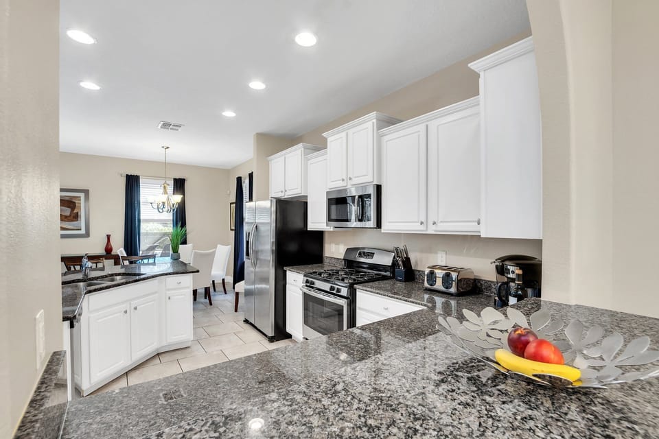 Fully stocked kitchen.
